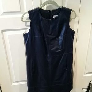 Leather A-line navy dress sleeveless